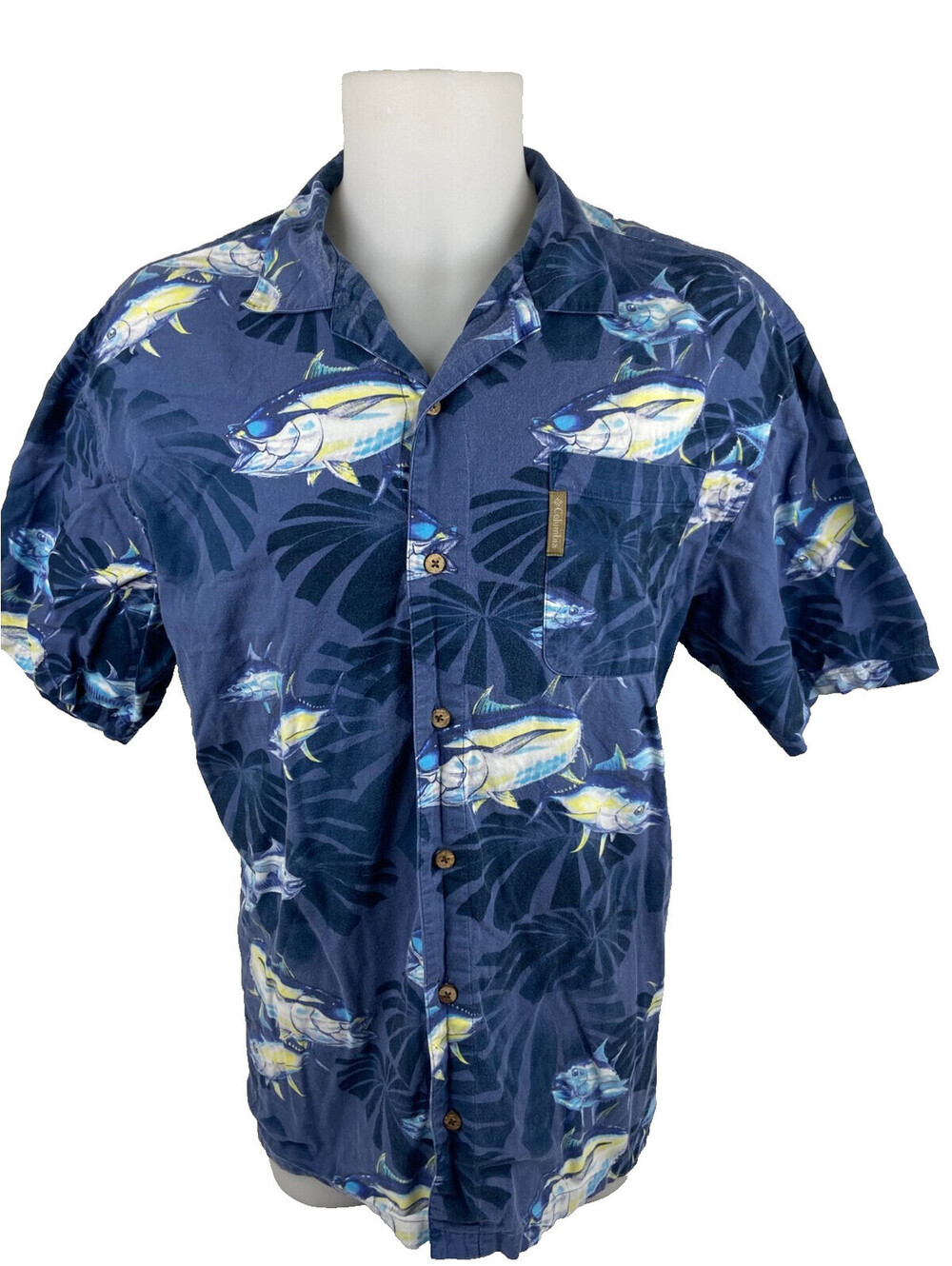 Columbia Men XL Tropical Shirt Tuna With Sunglasses Fish Outdoor Casual